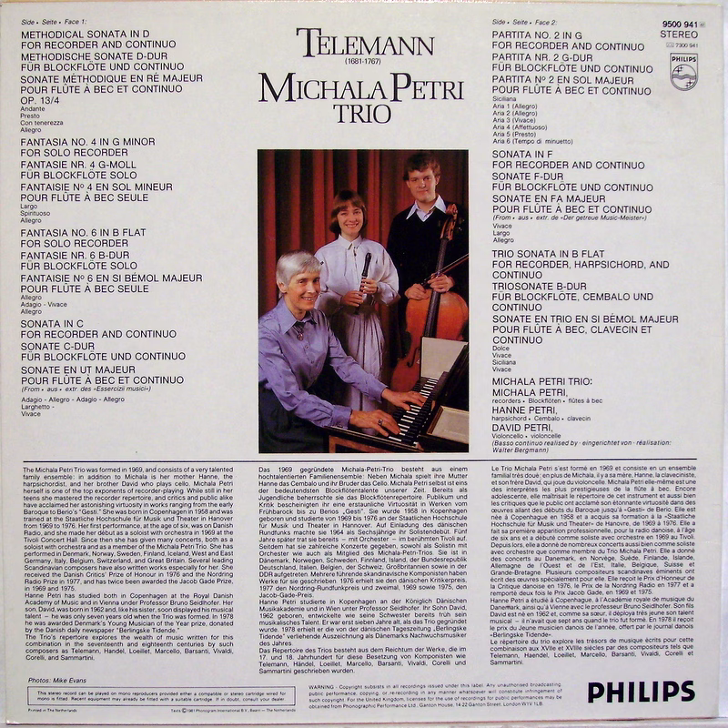 Philips 9500 941 - Georg Philipp Telemann, Michala Petri Trio - - Image 2