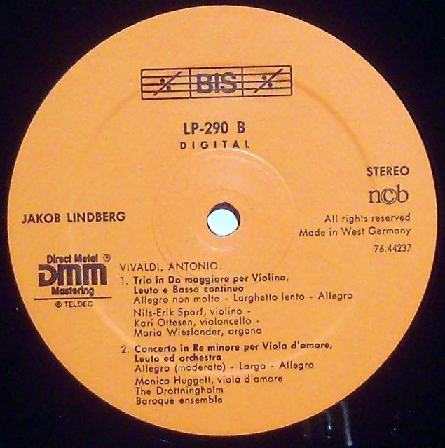 BIS LP-290 - Antonio Vivaldi, Jakob Lindberg, Nils-Erik Sparf, M - Image 3