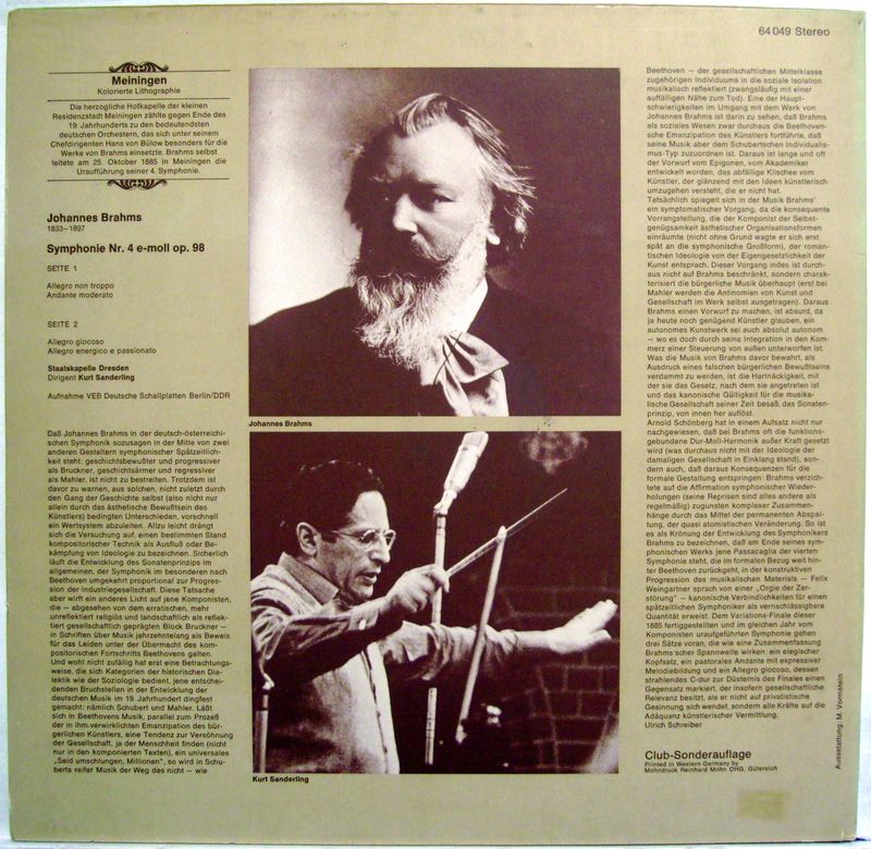 Eurodisc 64 049 - Johannes Brahms, Staatskapelle Dresden, Kurt S - Image 2