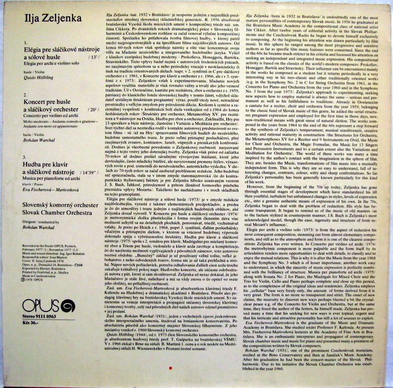 Opus 91110563 - Ilja Zeljenka - Elégia Pre Slàcikové Nàstroje A - Image 2