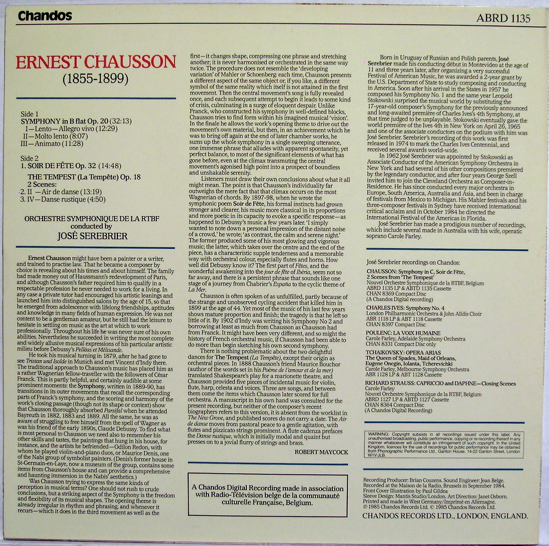 Chandos ABRD 1135 - Ernest Chausson, Jose Serebrier, Belgian Rad - Image 2