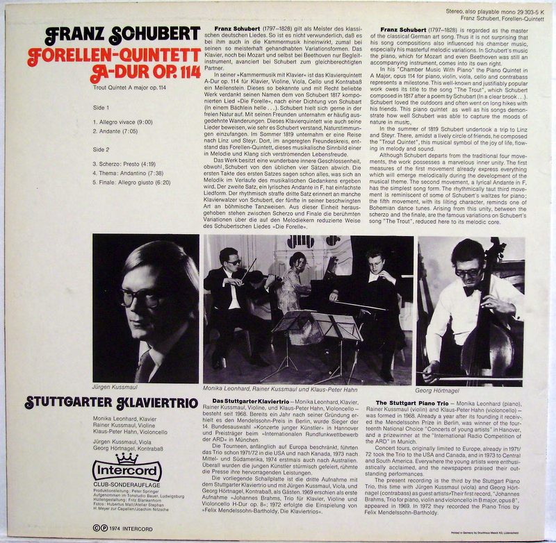 Intercord 29 303-5 - Franz Schubert, Stuttgarter Klaviertrio - F - Image 2