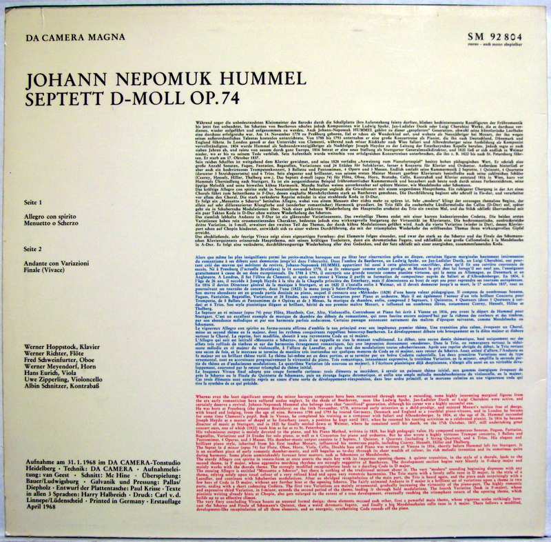Da Camera Magna SM 92 804 - Johann Nepomuk Hummel, Werner Hoppst - Image 2