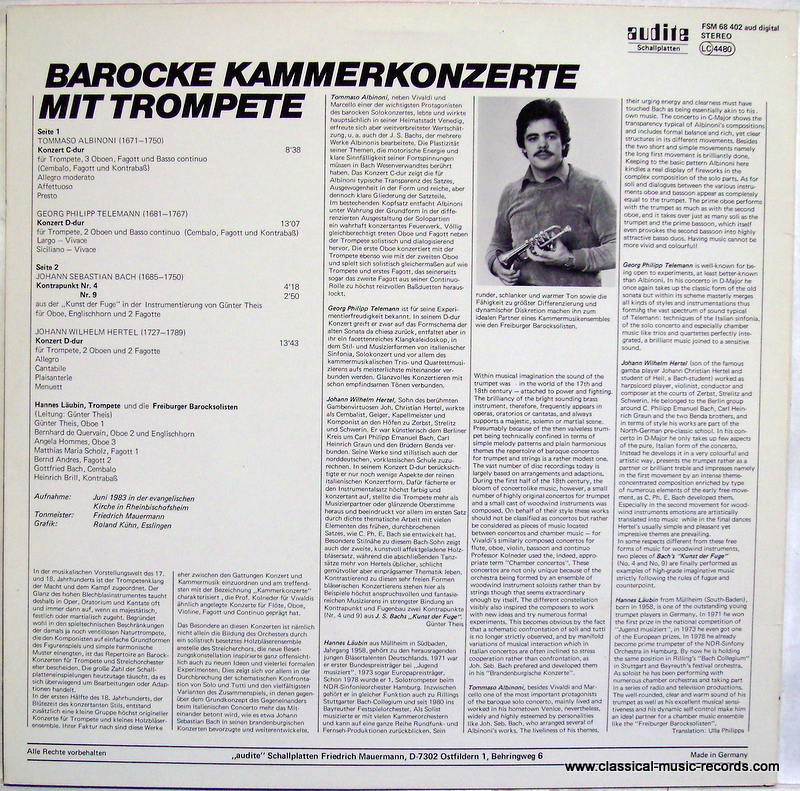 Audite FSM 68 402 - Tomaso Albinoni, Johann Sebastian Bach, Geor - Image 2