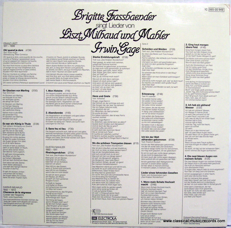 His Master's Voice 1C 065-30 949 - Brigitte Fassbaender, Irwin G - Image 2