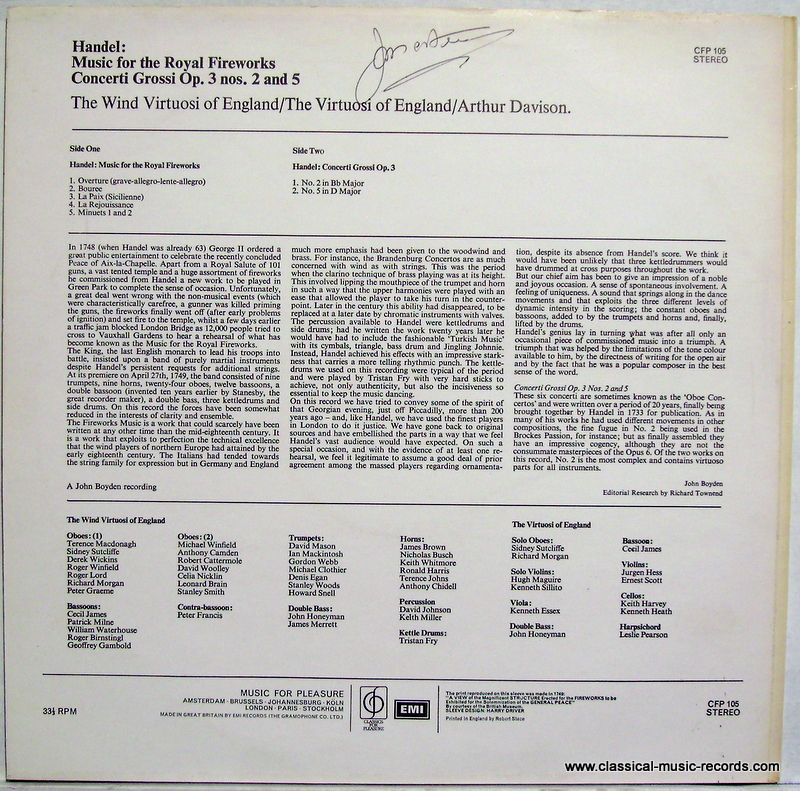 Classics For Pleasure CFP 105 - Georg Friedrich Händel, The Wind - Image 2