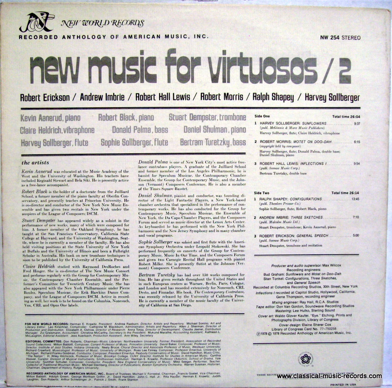 New World Records NW 254 - Robert Erickson, Andrew Imbrie, Rober - Image 2