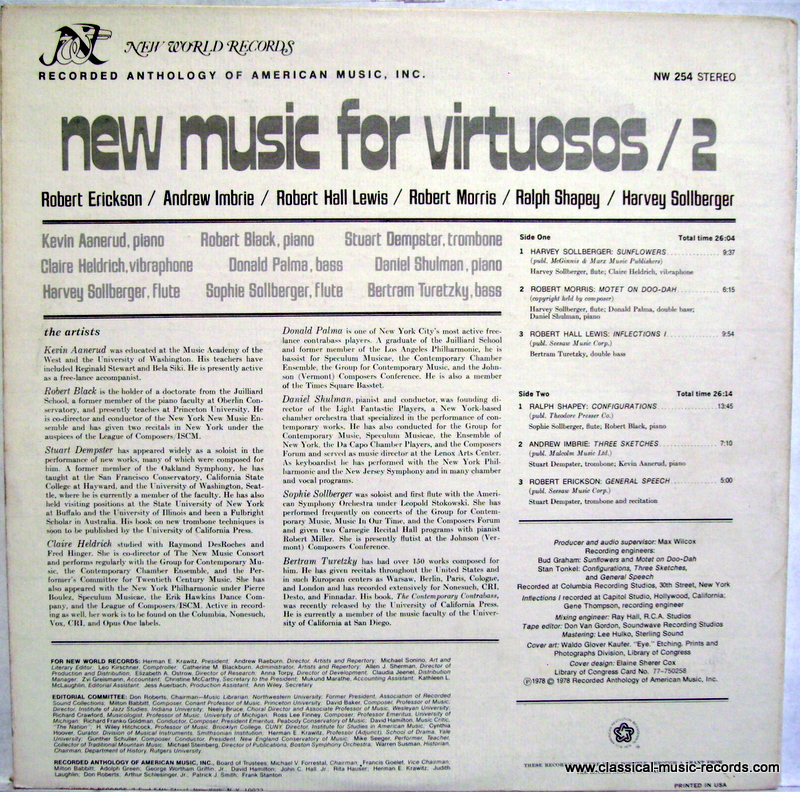 New World Records NW 254 - Robert Erickson, Andrew Imbrie, Rober - Image 2