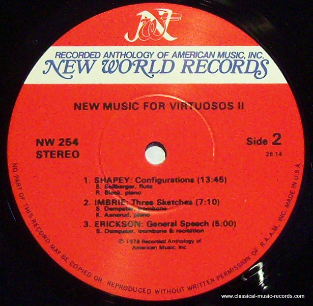 New World Records NW 254 - Robert Erickson, Andrew Imbrie, Rober - Image 3