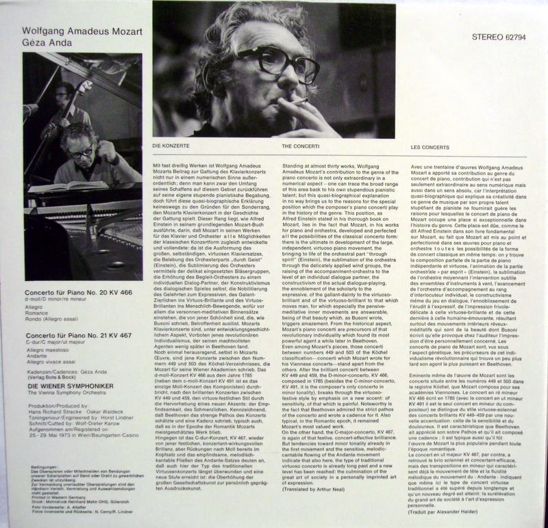 Eurodisc 62794 - Géza Anda, Wolfgang Amadeus Mozart, Wiener Symp - Image 3