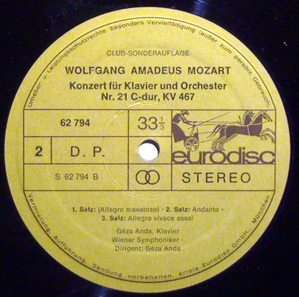 Eurodisc 62794 - Géza Anda, Wolfgang Amadeus Mozart, Wiener Symp - Image 4