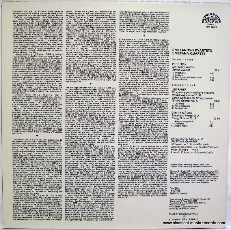 Supraphon 1111 3377 - Petr Eben, Smetana Quartet, Otmar Mácha, J - Image 2