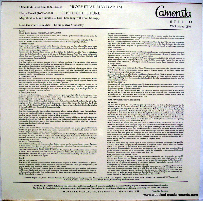 Camerata (2) CMS 30053 LPM - Roland de Lassus, Henry Purcell, No - Image 2