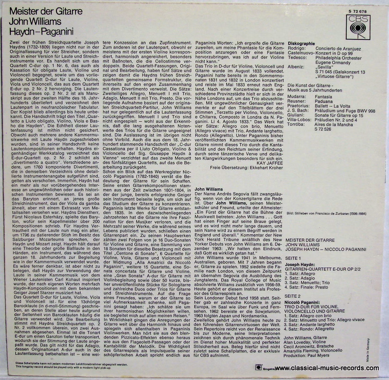 Columbia Masterworks MS 7163 - John Williams (7), Niccolò Pagani - Image 2