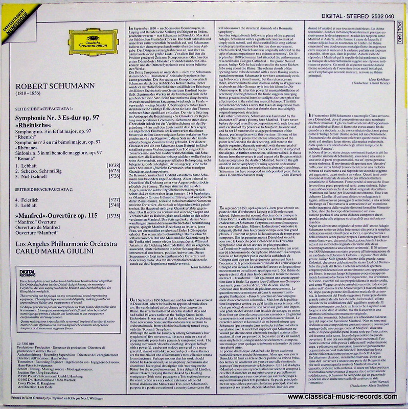 Deutsche Grammophon 2532 040 - Robert Schumann, Carlo Maria Giul - Image 2