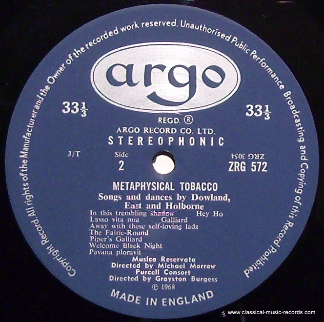 Argo RG 572 - John Dowland, Michael East, Anthony Holborne, Musi - Image 3