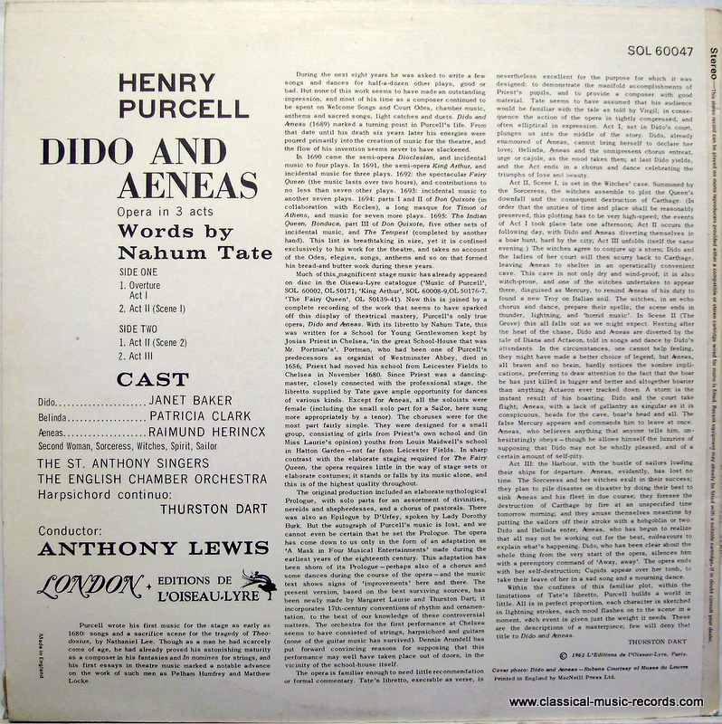 L'Oiseau-Lyre SOL 60047 - Henry Purcell - Dido And Aeneas - Image 2