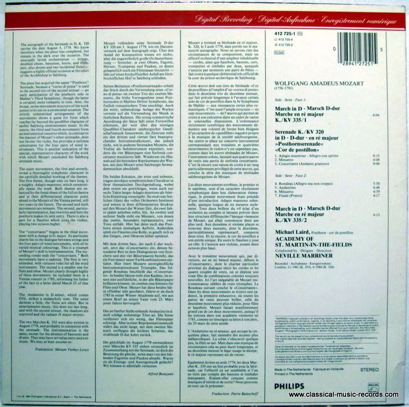 Philips Digital Classics 412 725-1 - Wolfgang Amadeus Mozart, Si - Image 2