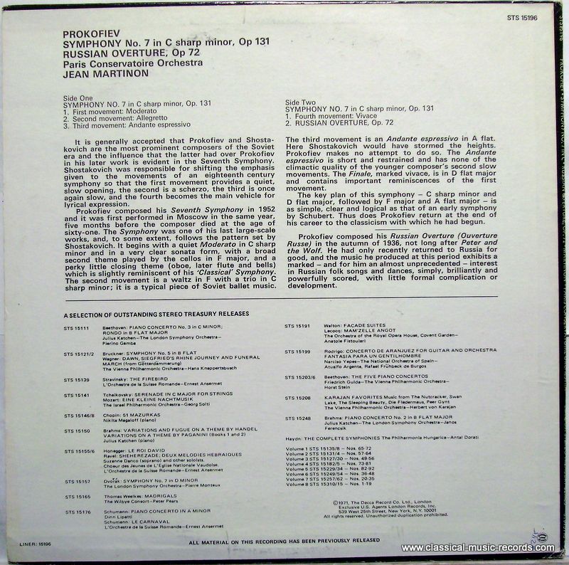 London Records STS15196 - Sergei Prokofiev, Jean Martinon, Orche - Image 4