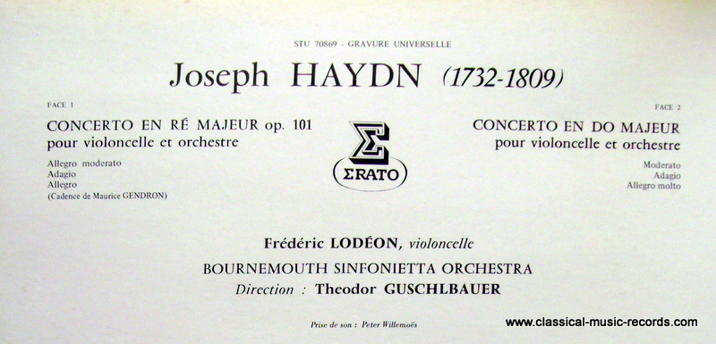 Erato STU 70869 - Joseph Haydn, Frédéric Lodéon, Bournemouth Sin - Image 2