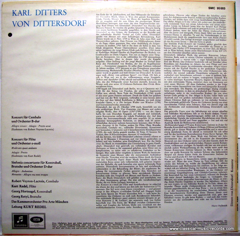 Columbia SMC 95 003 - Carl Ditters von Dittersdorf - 2 Concerti - Image 2