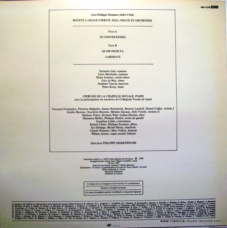 harmonia mundi France HM 1078 - Jean-Philippe Rameau, La Chapell - Image 2