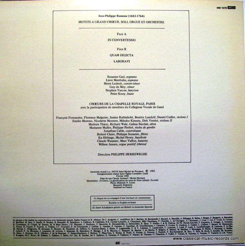 harmonia mundi France HM 1078 - Jean-Philippe Rameau, La Chapell - Image 2