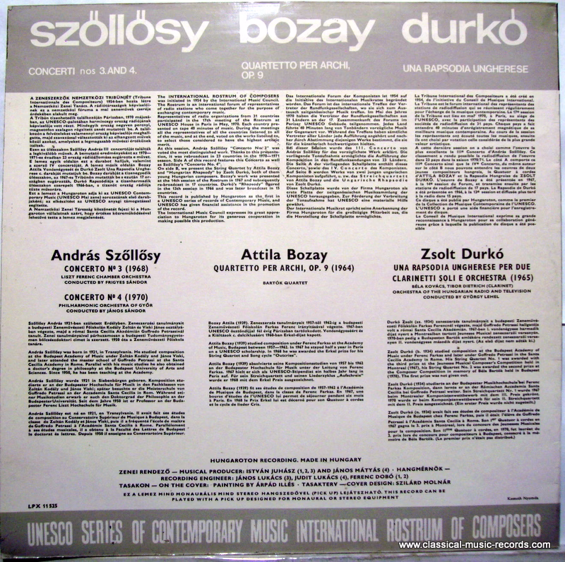 Hungaroton LPX 11525 - Szőllősy András, Attila Bozay, Durkó Zsol - Image 2