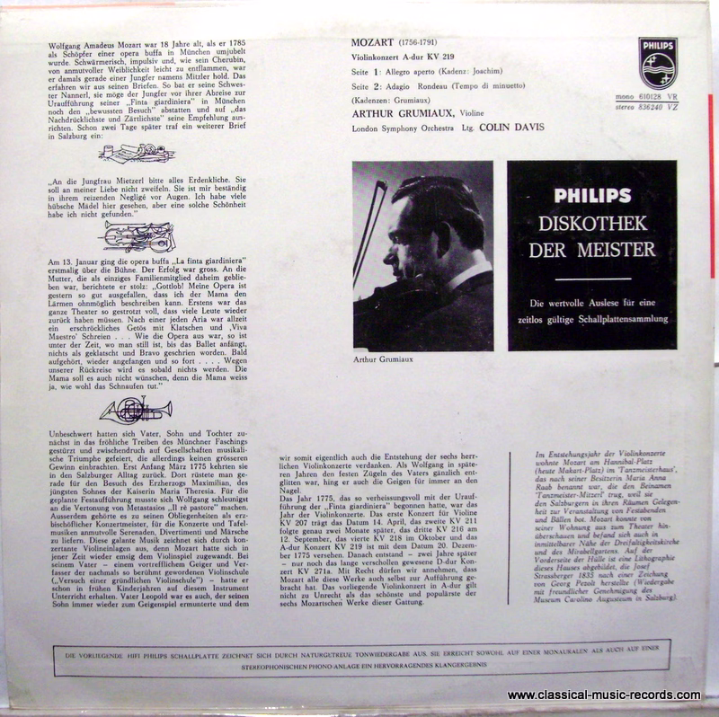 Philips 610128 - Wolfgang Amadeus Mozart, Arthur Grumiaux, Londo - Image 2
