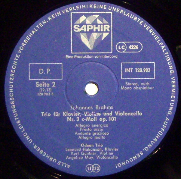 Saphir INT 120.903 - Johannes Brahms, Odeon Trio - Klaviertrios - Image 3