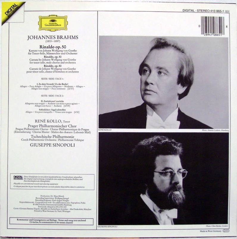 Deutsche Grammophon 410 865-1 - Johannes Brahms, René Kollo, Giu - Image 2
