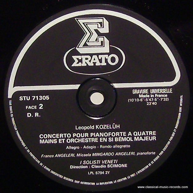 Erato STU 71305 - Leopold Koželuh, I Solisti Veneti, Claudio Sci - Image 3