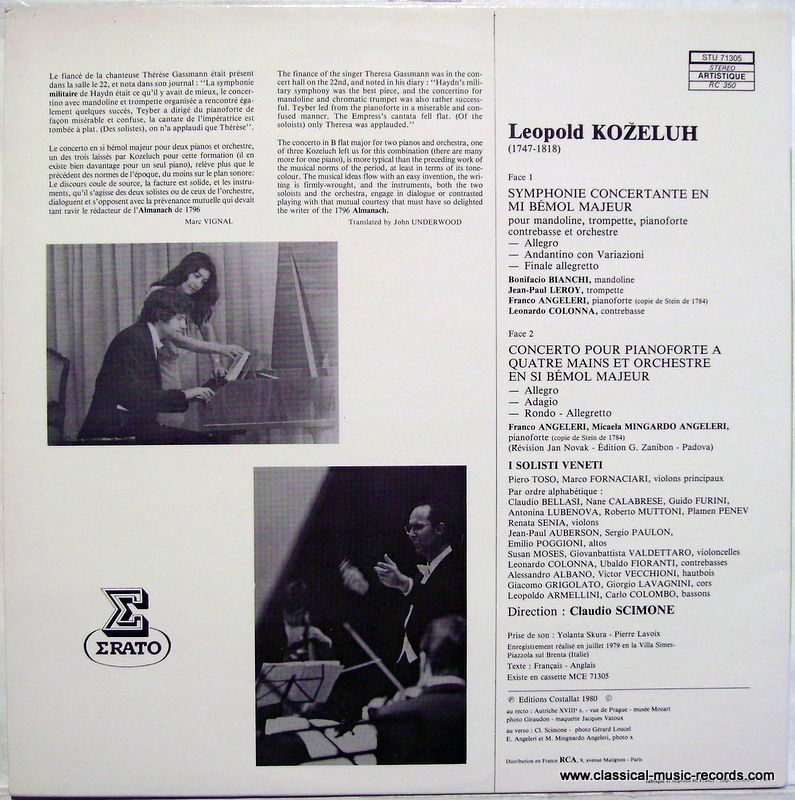 Erato STU 71305 - Leopold Koželuh, I Solisti Veneti, Claudio Sci - Image 2