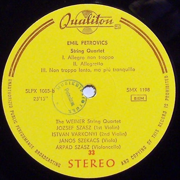 Qualiton LPX 1085 - Endre Szervánszky, Emil Petrovics, Vilmos Tá - Image 4