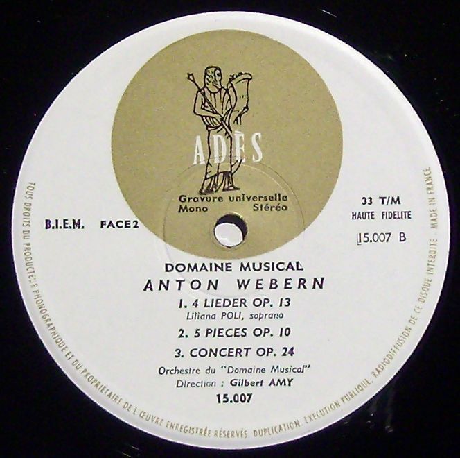 Disques Adès 15.007 - Anton Webern, Gilbert Amy - 4 Lieder Op. 1 - Image 3
