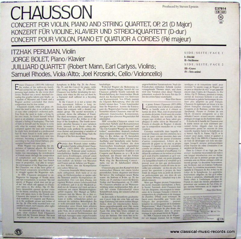 CBS Masterworks D37814 - Itzhak Perlman, Jorge Bolet, Juilliard - Image 3