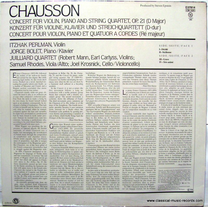 CBS Masterworks D37814 - Itzhak Perlman, Jorge Bolet, Juilliard - Image 3