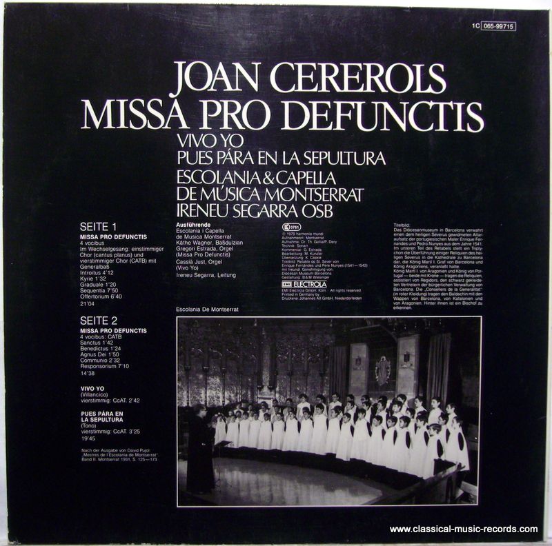 Deutsche Harmonia Mundi 1C 065-99715 - Joan Cererols, Escolania - Image 3