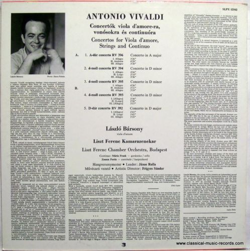 Hungaroton SLPX 12162 - Antonio Vivaldi, László Bársony, Liszt F - Image 2