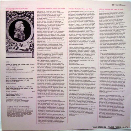 Eurodisc 66 155 3 - Wolfgang Amadeus Mozart, David Oistrach, Pau - Image 2