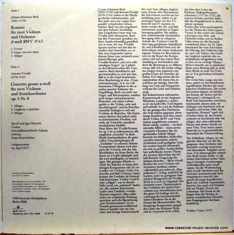 Eterna 8 25 882 - Johann Sebastian Bach, Antonio Vivaldi, David - Image 2