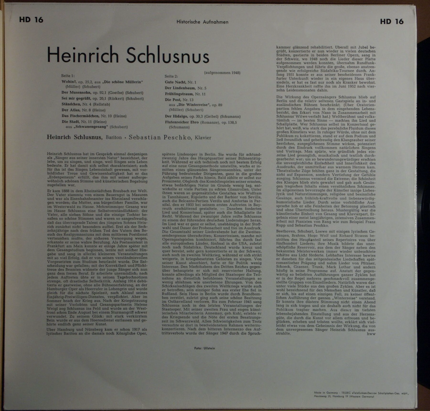 DECCA HD 16 - Heinrich Schlusnus, Sebastian Peschko - Lieder Von - Image 2