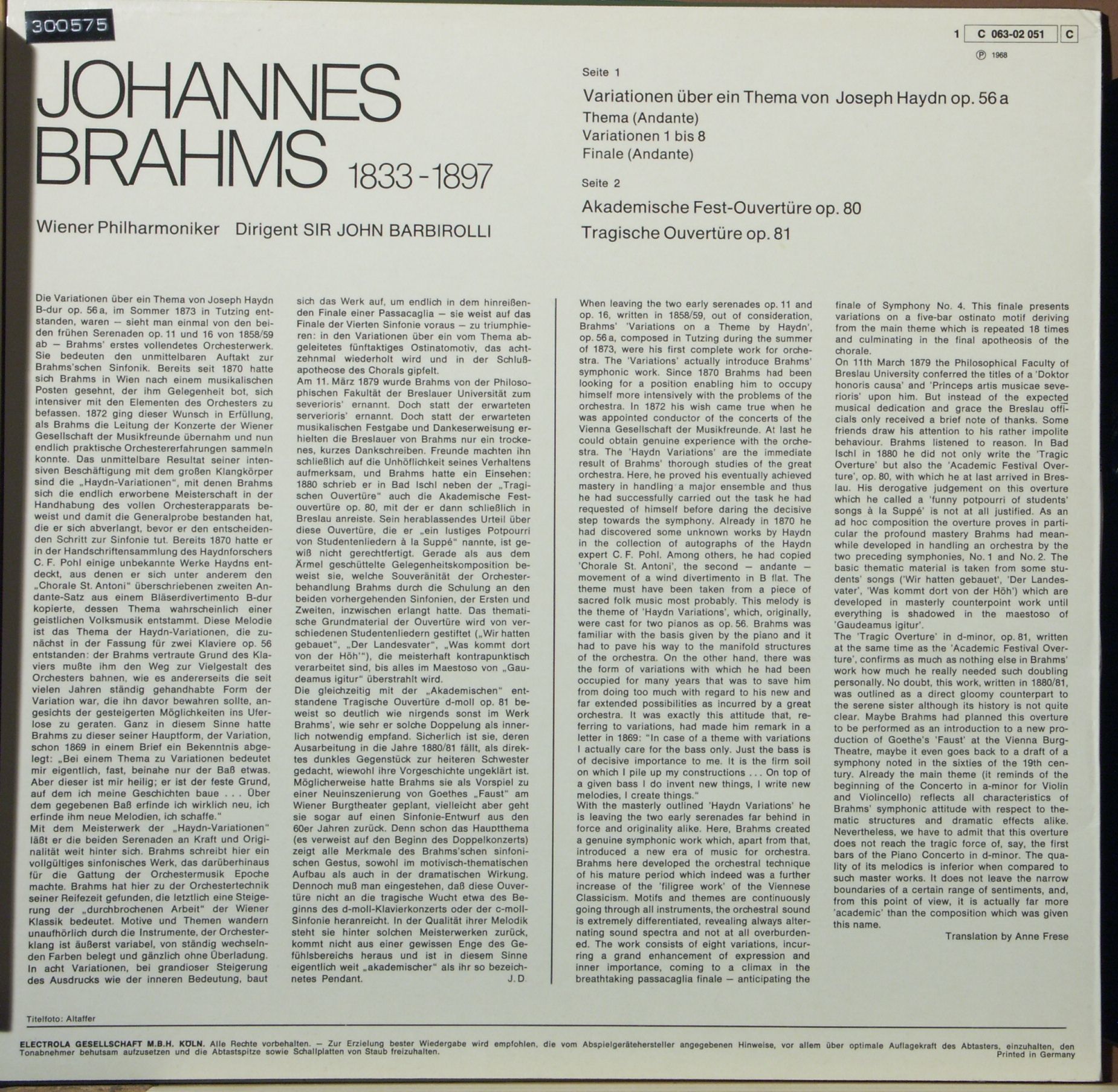His Master's Voice 1 C 063-02 051 - Johannes Brahms, Wiener Phil - Image 2