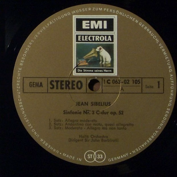 His Master's Voice 1C 063-02 105 - Jean Sibelius, Hallé Orchestr - Image 3