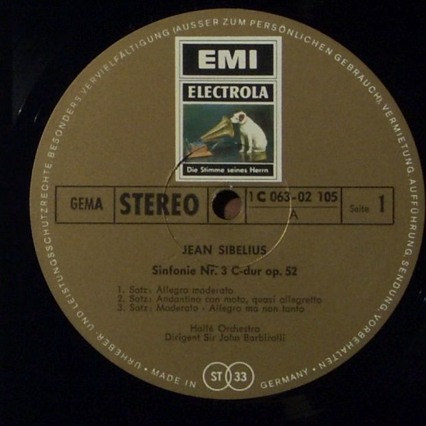 His Master's Voice 1C 063-02 105 - Jean Sibelius, Hallé Orchestr - Image 3