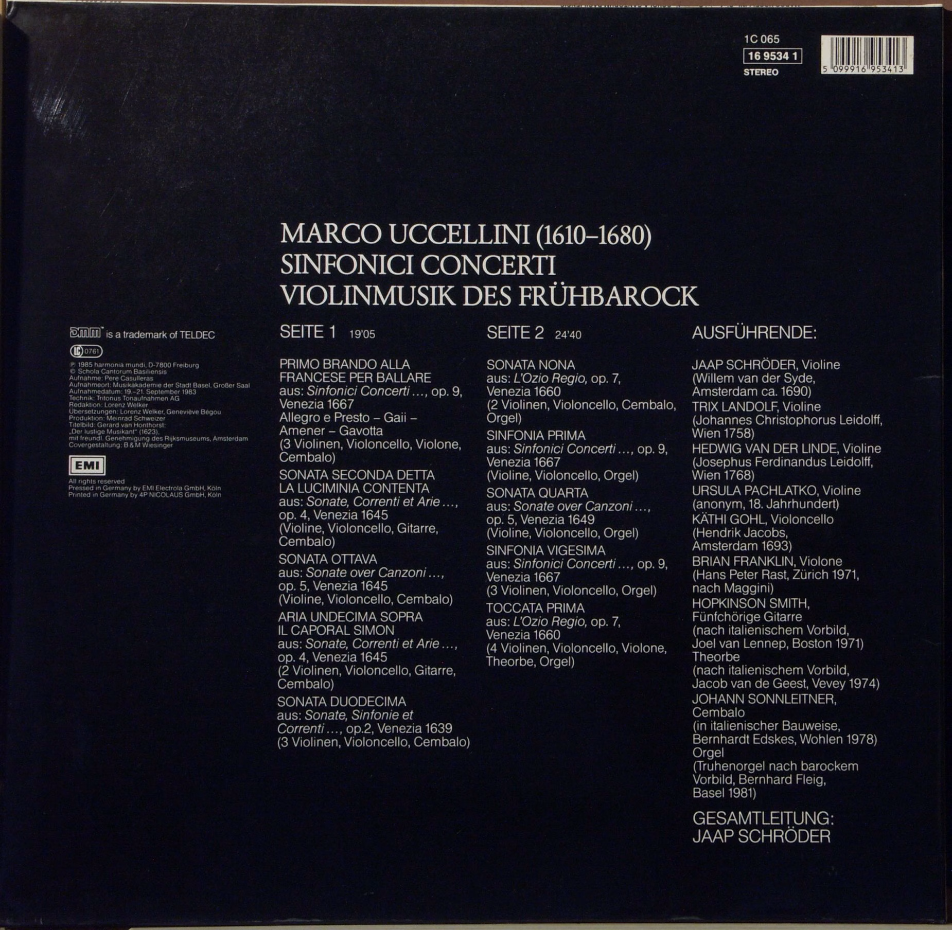 Deutsche Harmonia Mundi 1C 065 16 9534 1 - Marco Uccellini - Sin - Image 2