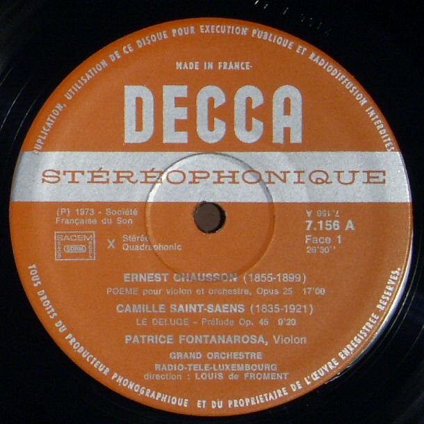 DECCA 7.156 - Ernest Chausson, Camille Saint-Saëns, Hector Berli - Image 3