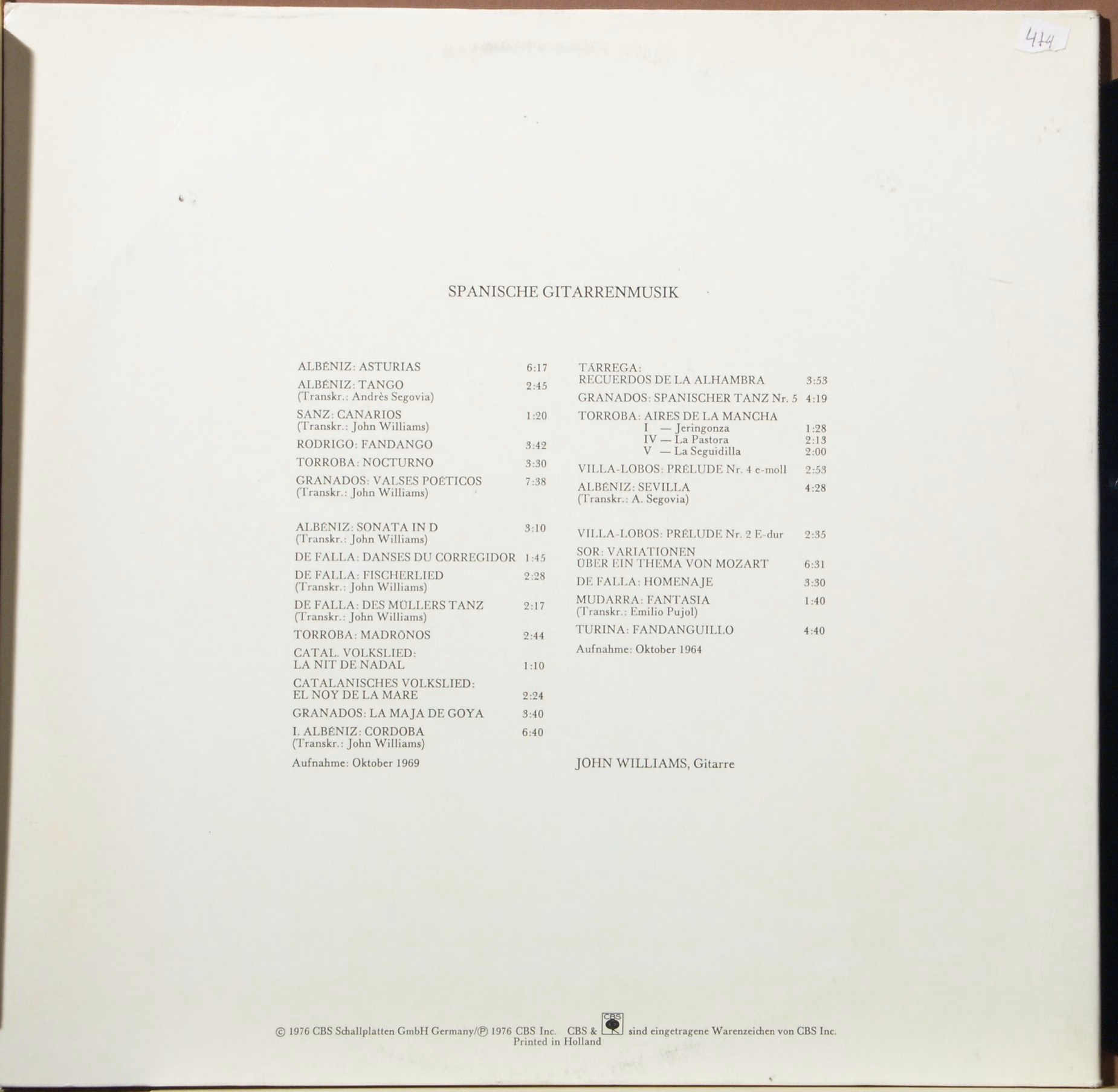 CBS 78 268 - John Williams (7) - Spanische Gitarrenmusik - Image 2