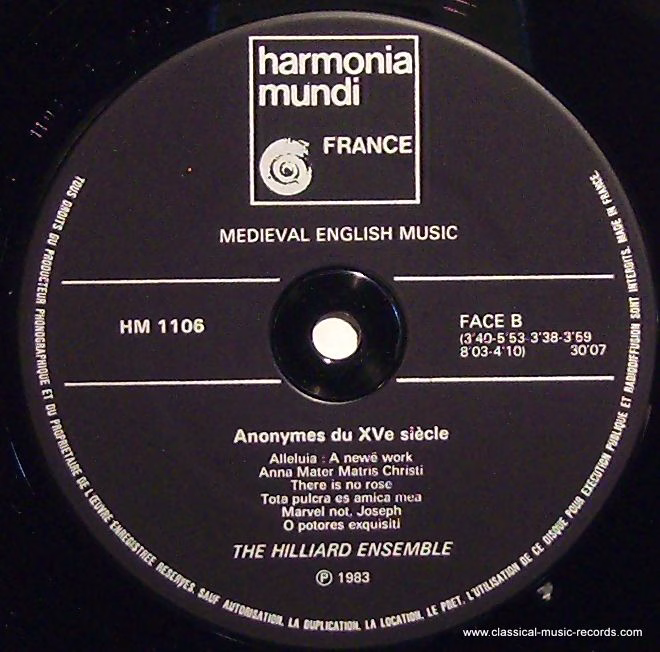 harmonia mundi France HM 1106 - The Hilliard Ensemble - Medieval - Image 4