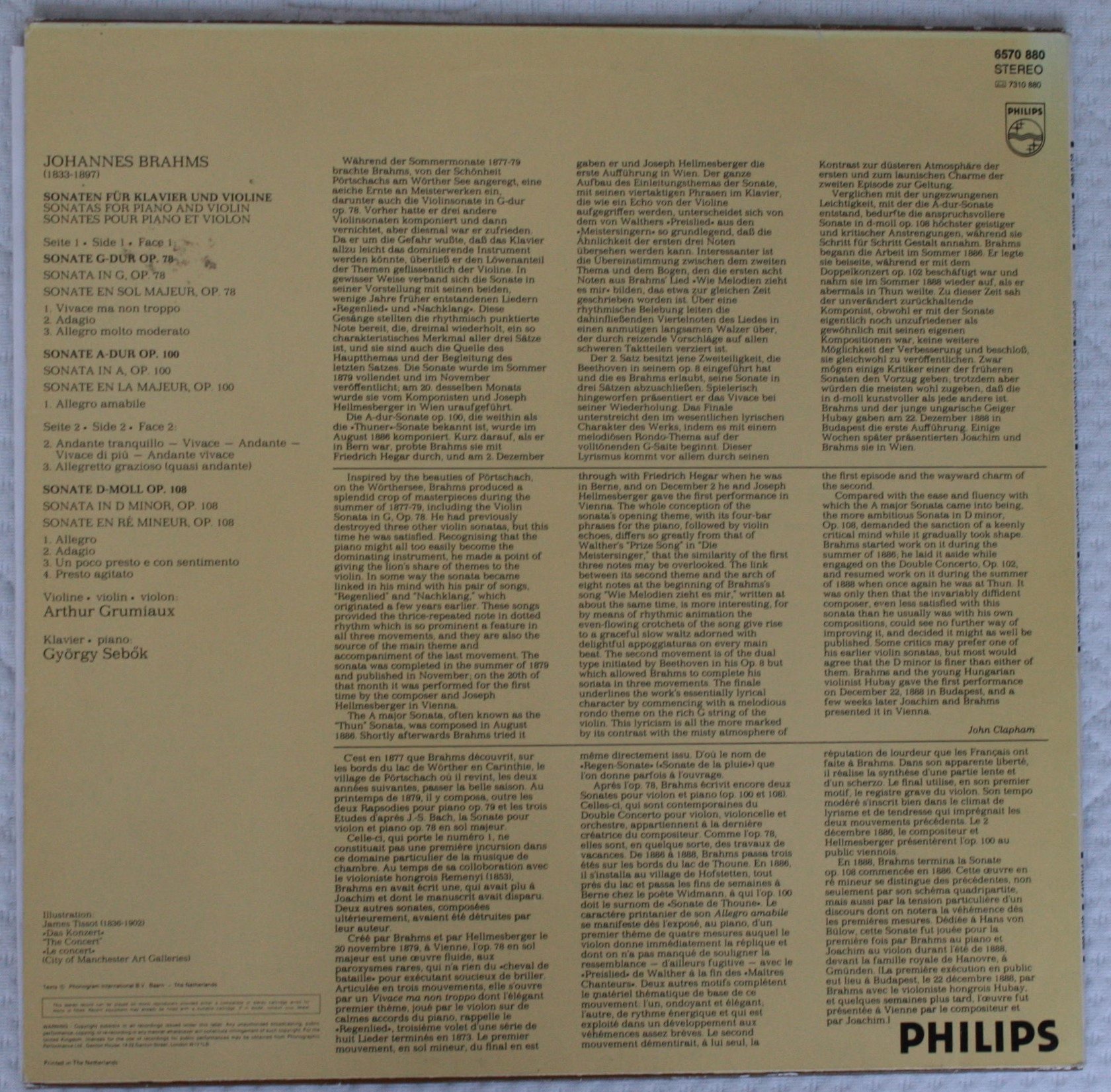 Philips 6570 880 - Johannes Brahms, Arthur Grumiaux, György Sebö - Image 2